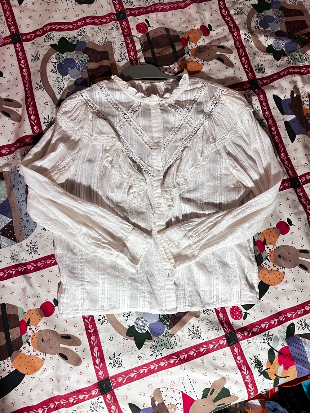 Mango White Victorian Style Romantic Lace Collar Blouse, size XL